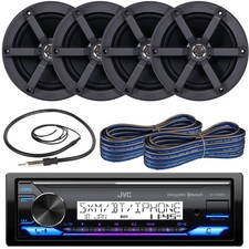 JVC Bluetooth AM/FM Marine Receiver, 4x 6.5" 100 Watt Speakers, 2x Wire, Antenna
