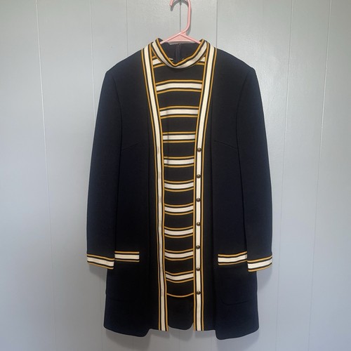 Vintage 1960s Butte Knit Black and Gold Stripe Dress and Cardigan Set Small