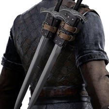 Medieval Faux Leather Double Back Sword Frog, Mercenary Adjustable Sword Hols...