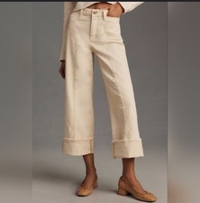 Anthropologie Pilcro The High Rise Cuffed Wide Leg Jeans Womens Size 28 Beige