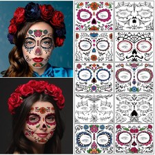 Day of the Dead Face Tattoos Halloween Temporary Tattoes Face Stickers Makeup