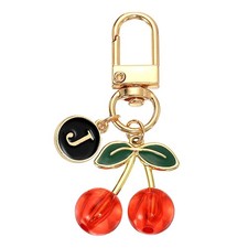 Cherry Keychain Cute Handbag Accessories with Letter J for Women, Light Red
