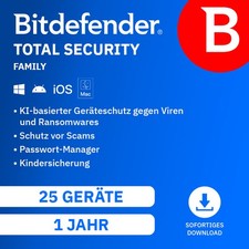 Bitdefender Total Security Family 2026, 25 Geräte, 1 Jahr, Digitaler Download