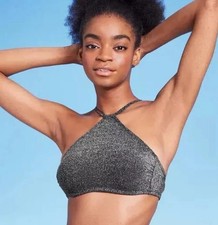 Women's High Next Halter Bralette Bikini Top - Wild Fable Black Lurex Small