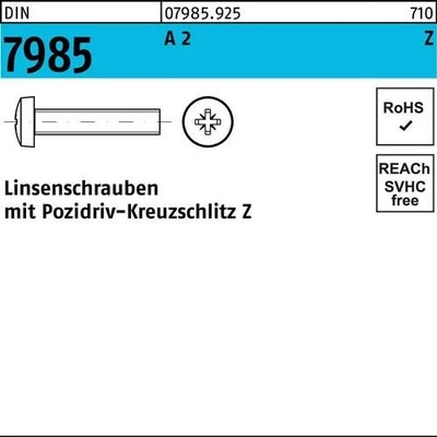 Linsenschraube DIN 7985 PZ M8x 10-Z A 2 200 Stück