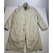 London Fog Mens Vintage Trench Coat Tan Beige Faux Fur Lined Overcoat Size 46 XL