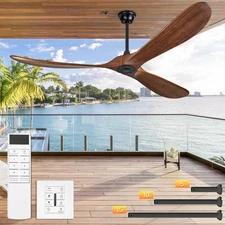 72'' Solid Wood Ceiling Fan W Wall Switch, 3 Blades Walnut Outdoor Ceiling Fans
