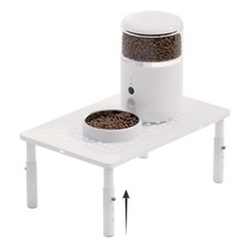  Adjustable Automatic Cat Feeder Stand - Non-Slip Elevated Holder for White