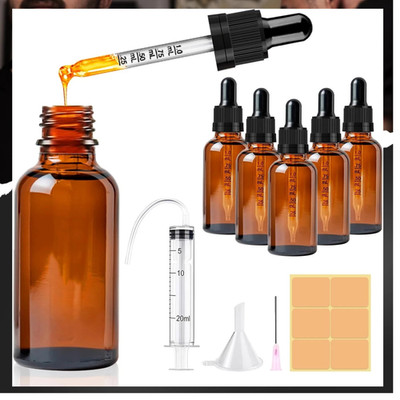 5 x 30ml glass bottles with pipette, reusable pipette bottles , brown glass