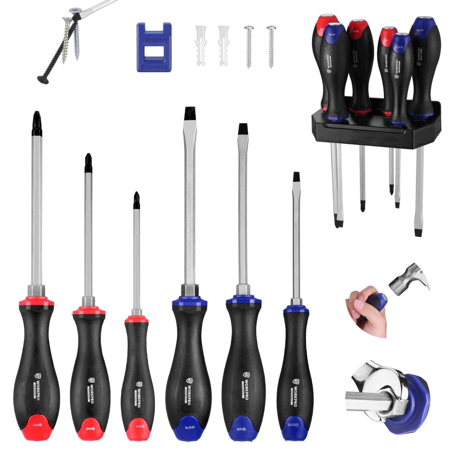 12-Piece Magnetic Screwdriver Set with Wall Mount Rack, Slot