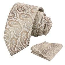 Mens 3.15 Gradient Paisley Tie Set with Hanky Casual Floral Necktie Set, Khaki