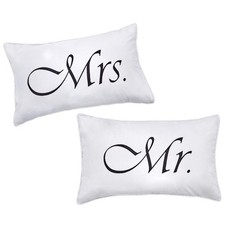 2PCS Mr and Mrs Pillow Cases,His and Hers Couples Pillowcases,Romantic Annive...