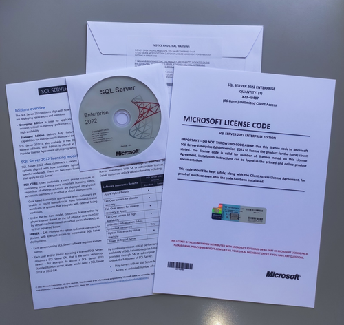 SQL Server 2022 Enterprise 96 Core License & DVD Unlimited CALs with CoA - 第 1/4 張圖片