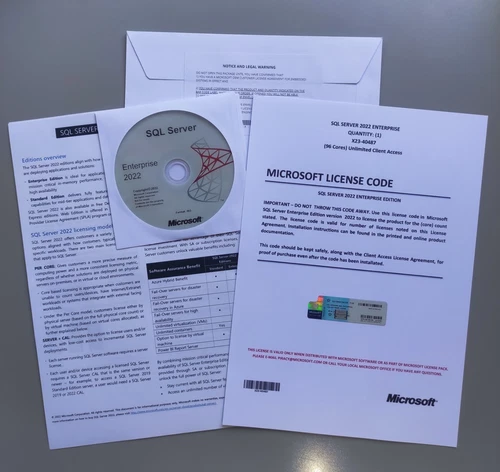 SQL Server 2022 Enterprise 96 Core License & DVD Unlimited CALs with CoA