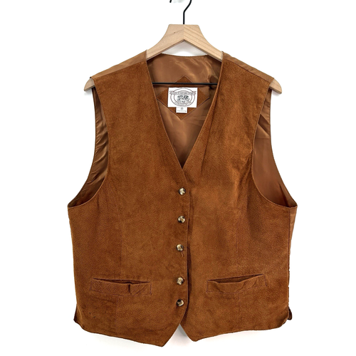 Vintage John Ashford Sport Western Wildleder Leder Weste Herren mittelbraun Cowboy