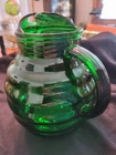 Vintage Anchor Hocking Glass Forest Green Whirly Twirly Ice Lip MCM 9 Inches
