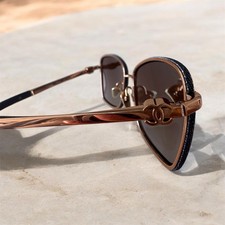 CHANEL 4289-Q Polarized Square Gold Metal Brown Lens Women's Sunglasses