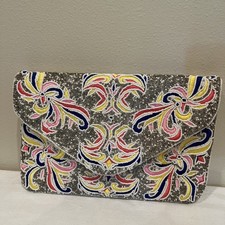 Multicolored Beaded Swirling Design Clutch Purse Silver  White Beads Cotton