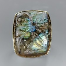 Jewelry gem 36 ct Natural Labradorite Ring 925 Sterling Silver Size 7.5 /R435852