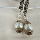 Vtg Silver Gold Tone Bolero Lariat Necklace Faux Pearls Drop Fringe 30" Retro — photo 3