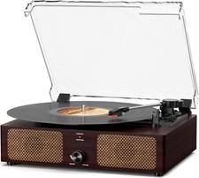 Vintage Wooden Record Player with Bluetooth 3-Speed Belt-Driven