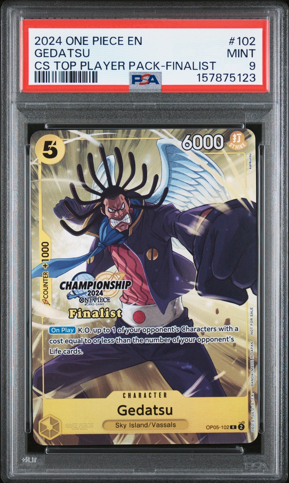 2024 ONE PIECE CHAMPIONSHIP 2024 TOP PLAYER PACK FINALIST #102 GEDATSU PSA 9