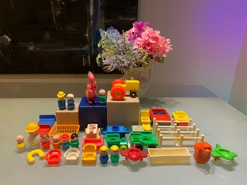 Vintage Fisher Price Little People Imperfect Lot/Dragon/People/Cars See Pictures