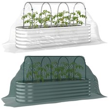 Outsunny Letto Giardino Rialzato in Acciaio con Serra, 200x60x103 cm, Argento