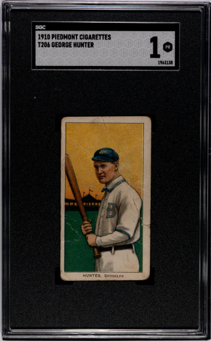 1909 T206 GEORGE HUNTER NNO POOR PIEDMONT 350 SGC 1 BASEBALL BROOKLYN SUPERBAS
