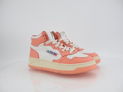 Autry Medalist Mid Top Leather Two Tone Sneakers Size 35 EU 5 US Pink White