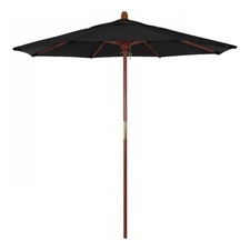 Pemberly Row 7.5' Push Lift Wood Pole Patio Umbrella in Olefin Black Fabric