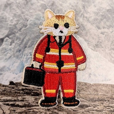 Cat EMT Emergency Medical Technician Embroidered Self Adhesive Patch Sticker 