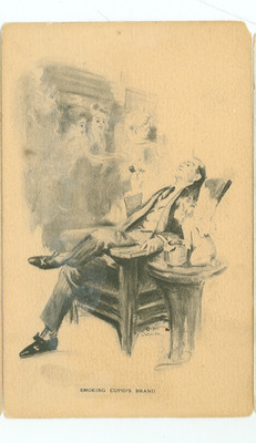 FANTASY-SMOKING CUPID'S BRAND-MAN SMOKING DREAMING WOMEN-PRE1920-(#176)