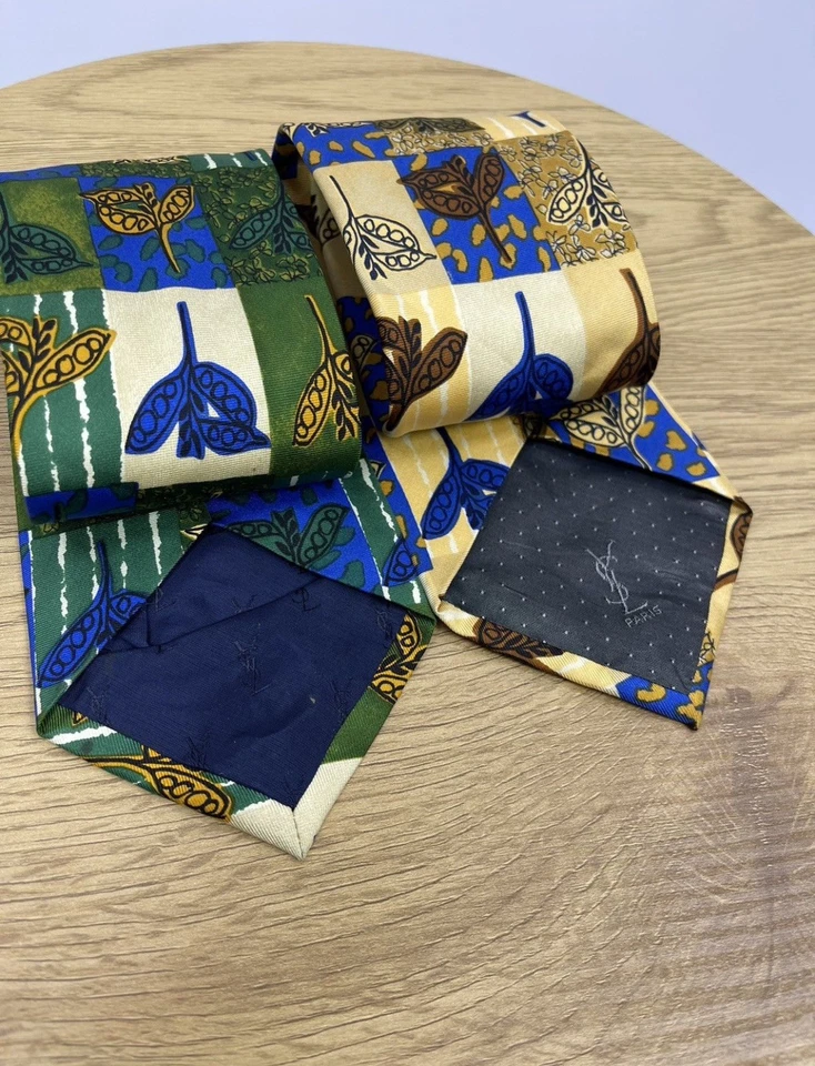 2 Lot YSL Yves Saint Laurent Tie Vintage 80s Multicolor - Image 4 of 4