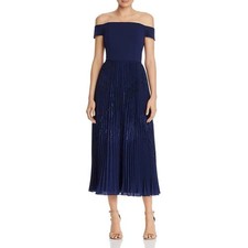Aidan by Aidan Mattox Womens Navy Off-The-Shoulder Midi Dress Gown 8