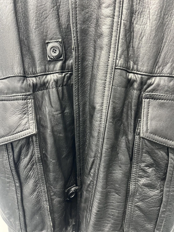 J. Chaqueta de Cuero Park Para Hombres 3XL Negra Cremallera Botón Forro Acolchado Abrigo de Coche Pesado Foto 4 de 4