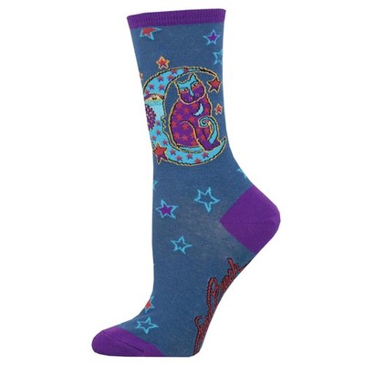 Socksmith Women's Crew Socks Laurel Burch Moonside Cat Novelty Footwear