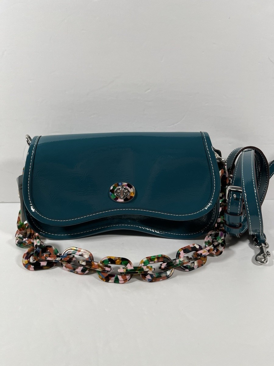 Coach Coachtopia Wavy Dinky Bag Crinkled Patent Leather Turquoise