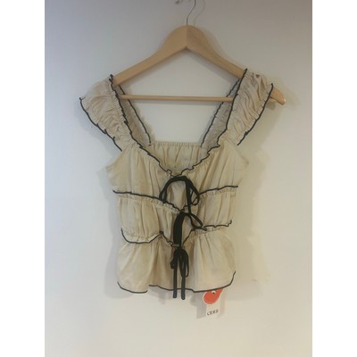 CIDER Sz S Women s Babydoll Ruched Tie Camisole Wide Shldr Y2K Black Detail NWT