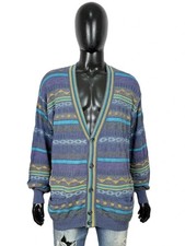 Maglione CACHAREL Uomo Cardigan Cotone Vintage Bottoni Fantasia Retro Taglia 2XL