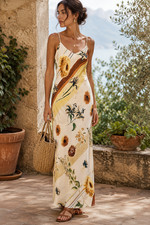 Vintage 90s Francesca Caretti Floral Maxi Slip Dress Romantic Botanical USA 8
