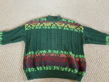 Vintage 80s United Colors Benetton Green Striped Sweater Made in Italy Cotton L