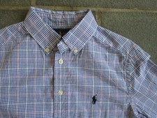 RALPH LAUREN Boy BLUE White Plaid CHECK Long Sleeve BUTTON Up SHIRT Sz 10-12 M