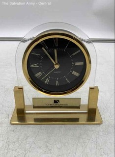 Black Gold Engraved TCI Roman Numerals Quartz Battery Powered Desk Clock