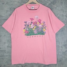 Vintage 90s Vermont Floral Pink Tourist Anvil Made in USA Graphic XL T Shirt