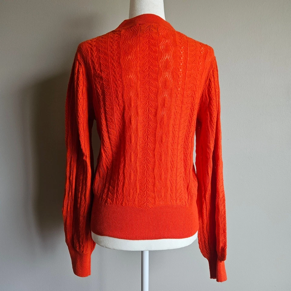 Demylee x J. Suéter Crew M Naranja Lana Acogedor Cable Tejido Silencioso Lujo Academia Foto 3 de 4