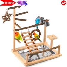 Wooden Bird Playground Toys Perches Parakeet Ladder Swing Bird Cage Accessories