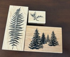 Lot Of 3 Tree Themed Rubber Stamps Pine Tree Leaf Holly