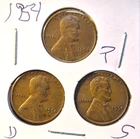 1954 P, D, S, Lincoln Wheat Cent, Penny, Fine Condition