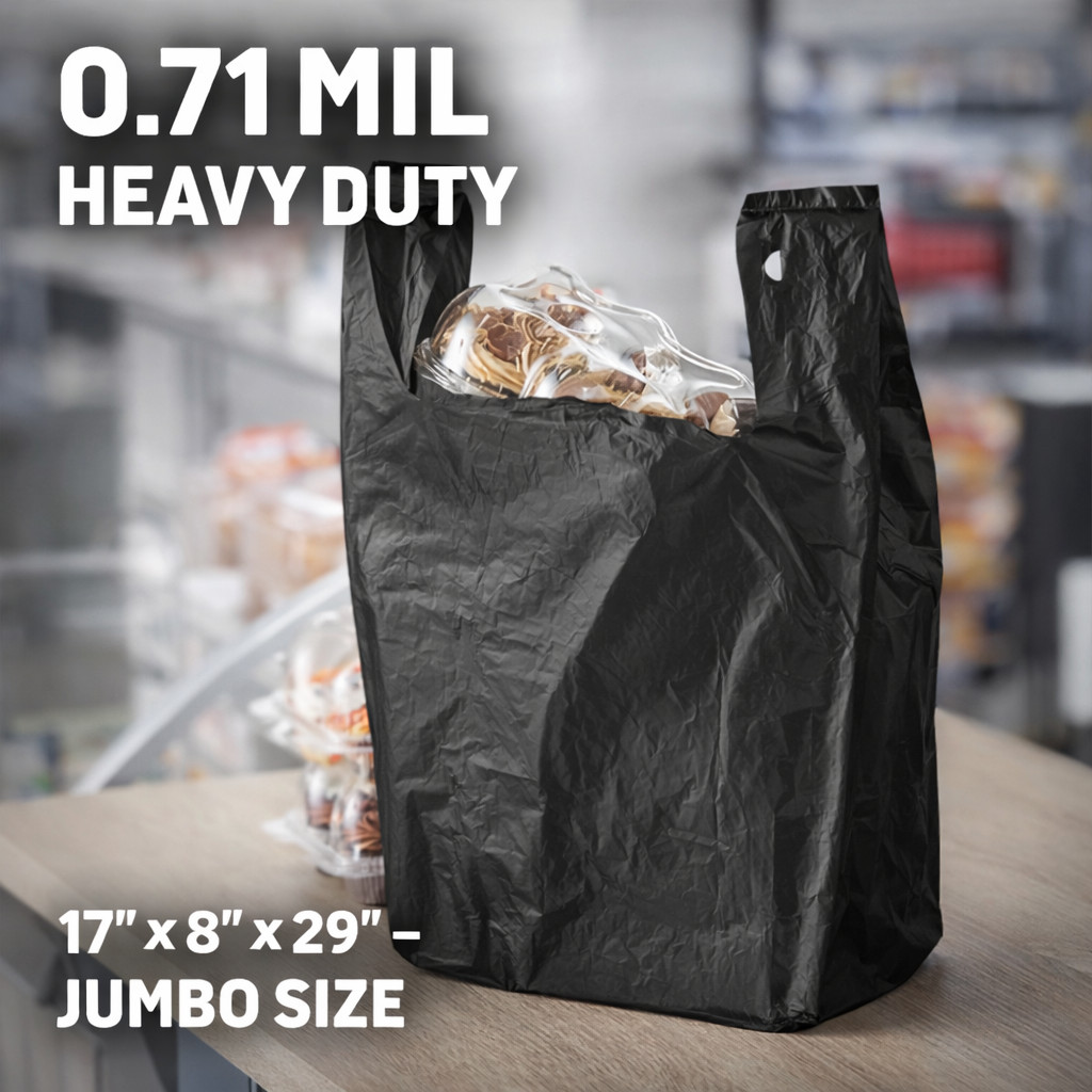 Black Jumbo Grocery Bags 17x8x29 0.71 Mil Heavy Duty Carryout Bulk
